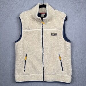 LL Bean Vest Mens L Beige Cream Beans Sherpa Full Zip Outdoor Rugged Warm Layer